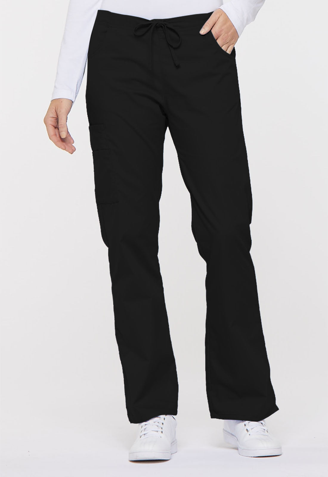 Women's Mid Rise Drawstring Cargo Pant - Black